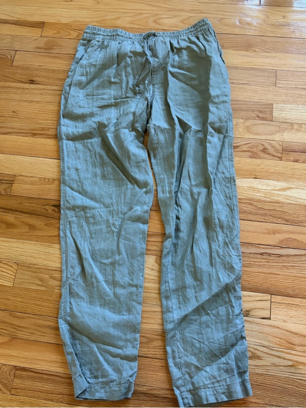 Light Olive Green Casual Linen Pants